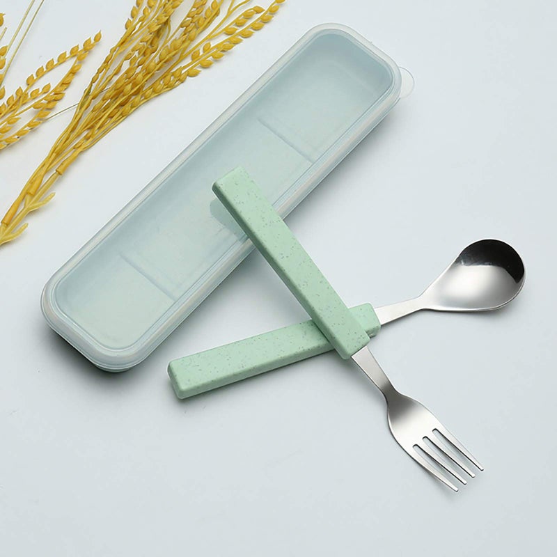 VANRA 2-Piece Children Flatware Set 18/10 Stainless Steel Child Tableware Set Silver Cutlery Set Silverware Dinner Utensils Spoon Fork Set with Travel Case for Kids (Chrome Finished) (Green) - Image 3